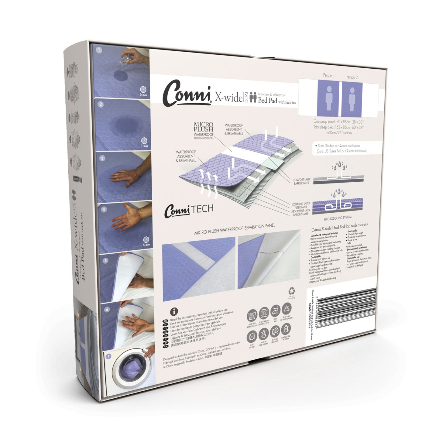 Conni X-wide Bed Pad (white divider) with Tuck-ins - Mauve