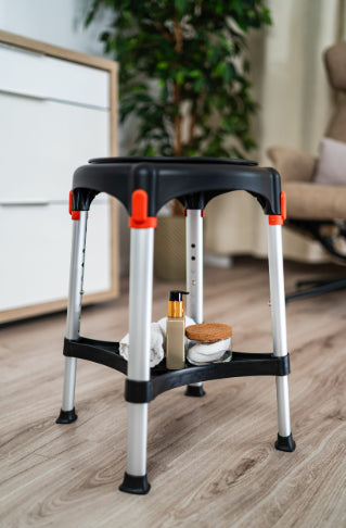 King Rotating Round Stool with Tray, Adjustable Height - Black