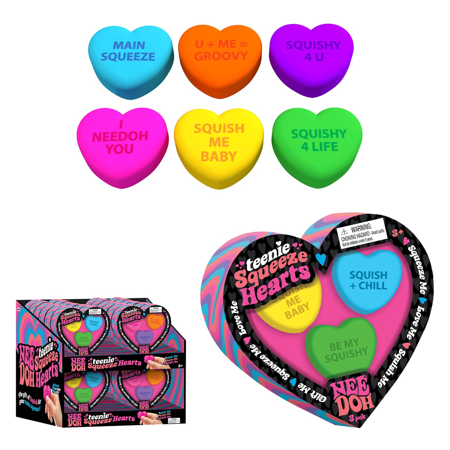 Nee Doh Teenie (3pc) Squeeze Hearts