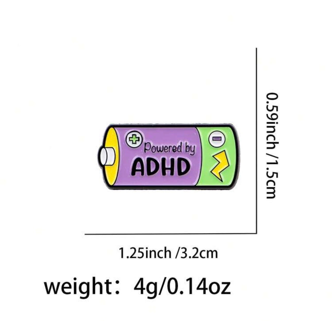 ''Powered by ADHD'' Enamel Badge