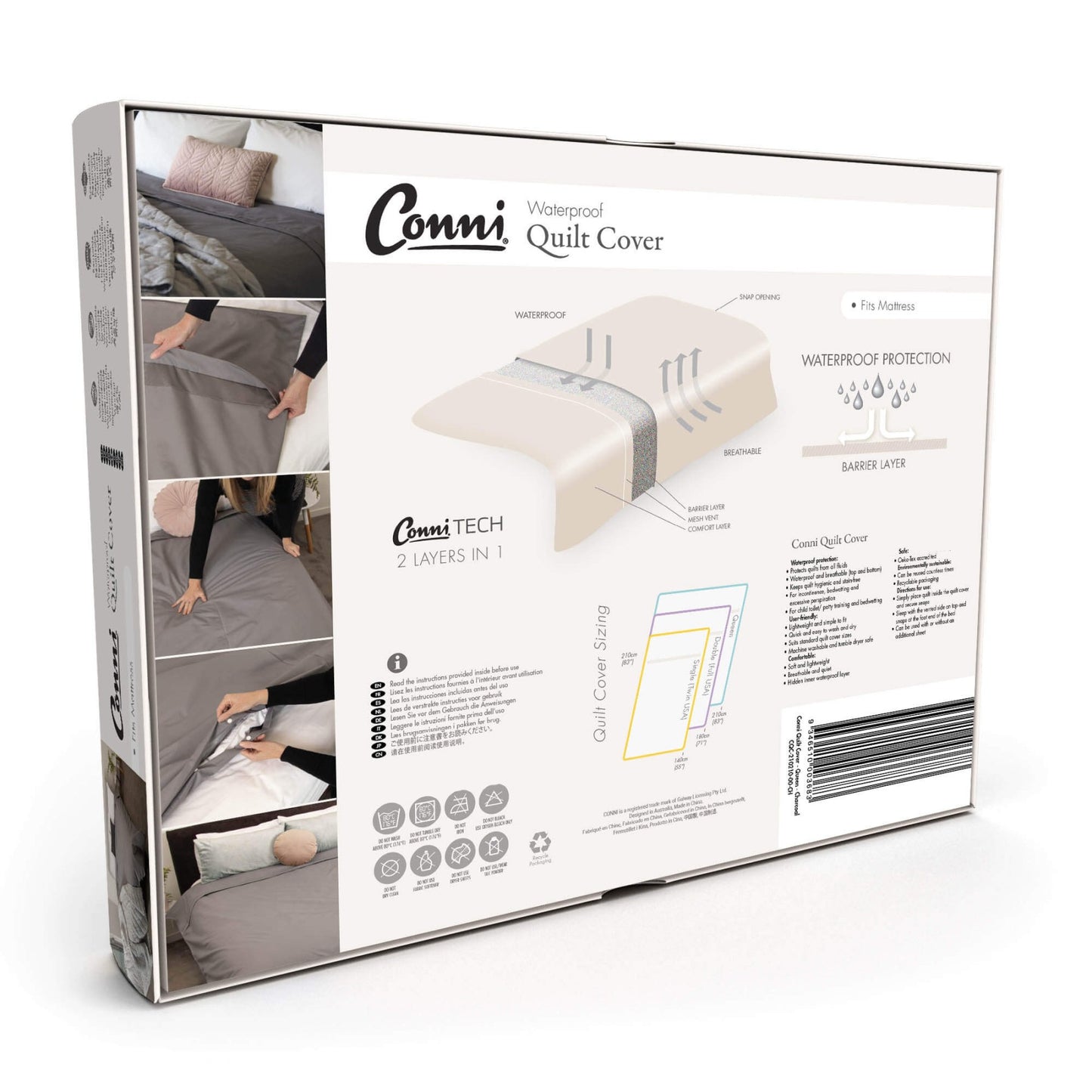 Conni Waterproof Quilt Cover - Charcoal