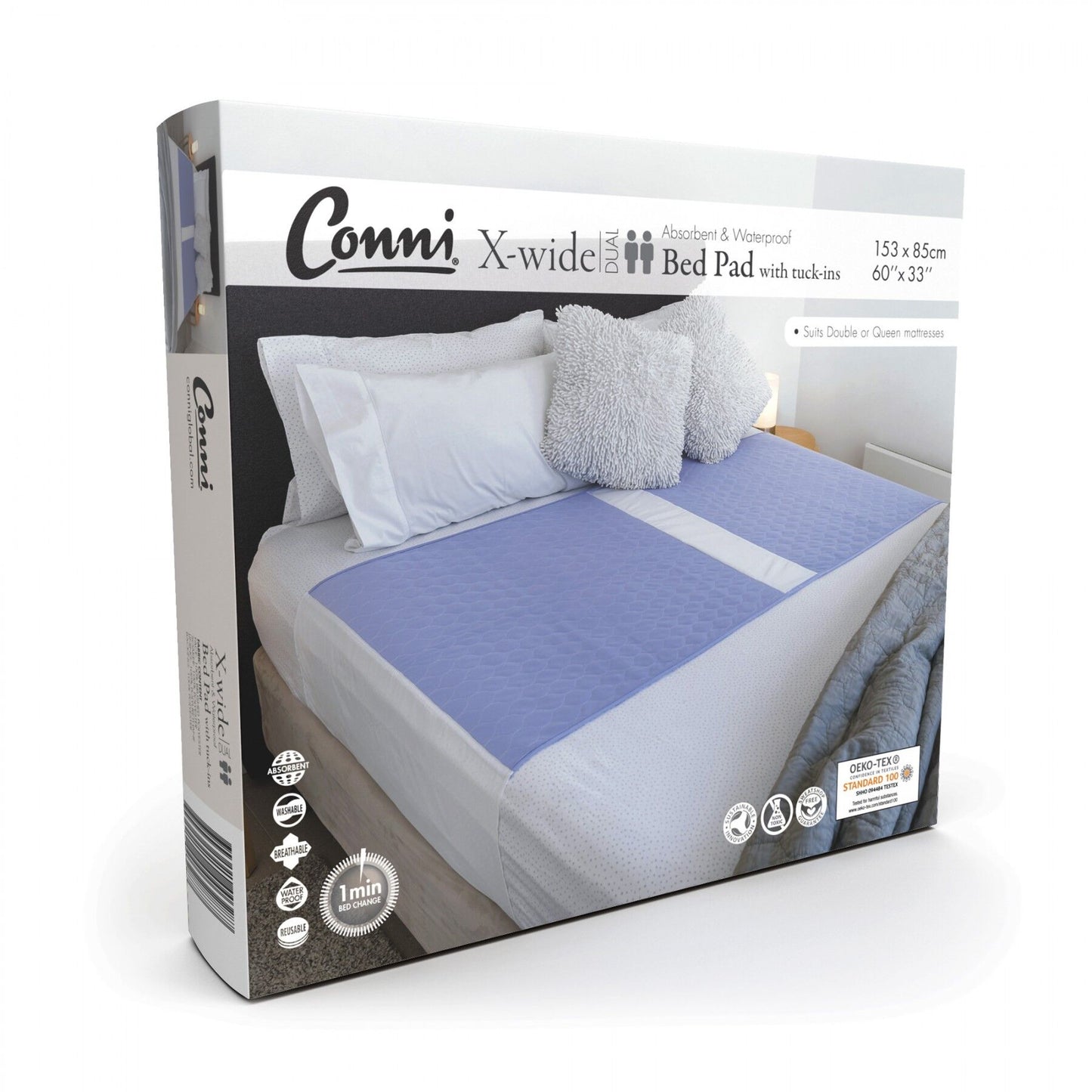 Conni X-wide Bed Pad (white divider) with Tuck-ins - Mauve