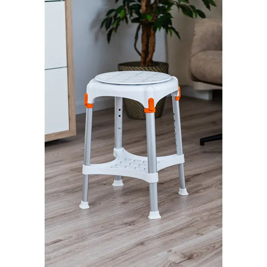 King Rotating Round Stool with Tray, Adjustable Height White